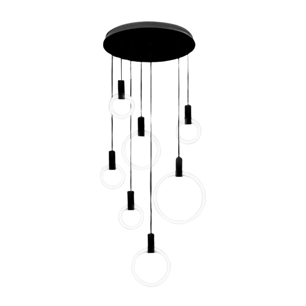 Staircase Chandelier Iron Acrylic Ring Gold Black Integrated LED Modern Nordic Retro Remote Control Stepless Dimming Twelve Configurations 1-Light to 20-Light