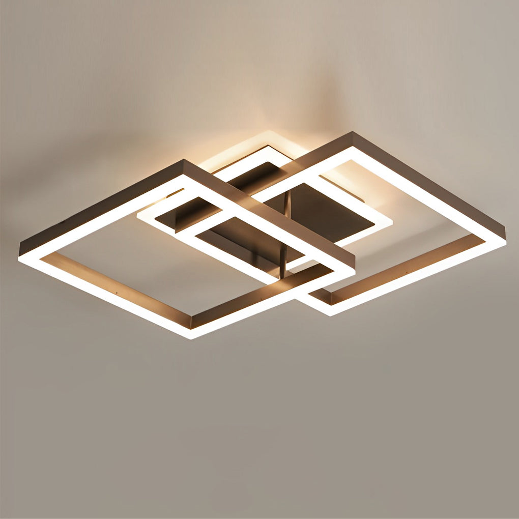 Double-Layer Overlapping Square Semi-Flush Mount Ceiling Light — Modern Nordic Brown Aluminum Acrylic LED