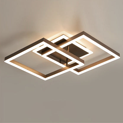 Double-Layer Overlapping Square Semi-Flush Mount Ceiling Light — Modern Nordic Brown Aluminum Acrylic LED