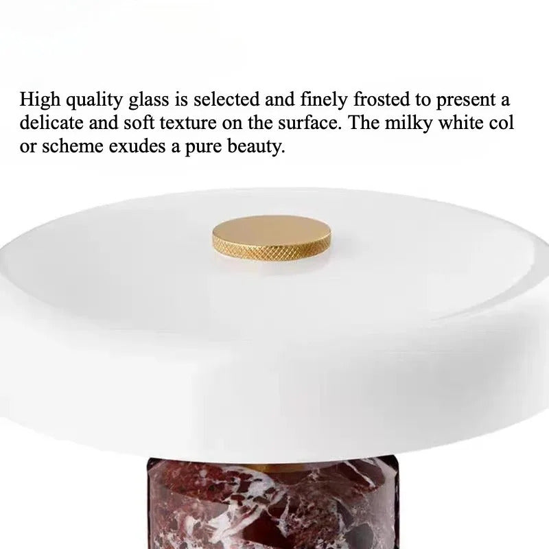 Modern Rechargeable LED Table Lamp Touch Dimmable Marble Base Blown Glass Shade Wireless Charger 3000K Denmark 8.27 Inch