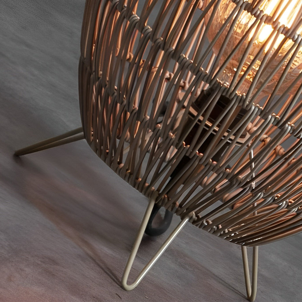 Handmade Rattan Oval Cage Outdoor Floor Lamp IP65 E27 Retro Rustic Iron