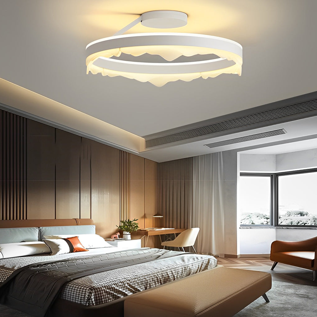 Round LED Semi-Flush Mount Ceiling Light Nordic Modern Iron Acrylic White Stepless Dimmable 16 20 Inch