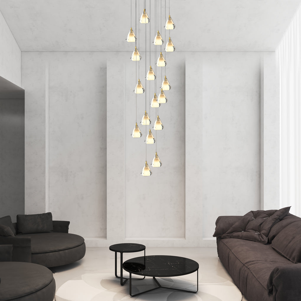 Staircase Chandelier H65 Brass Crystal Shade Brushed Copper Gold Integrated LED Modern Retro Nordic 3-Step Colour Temperature Five Configurations 9-Light to 36-Light