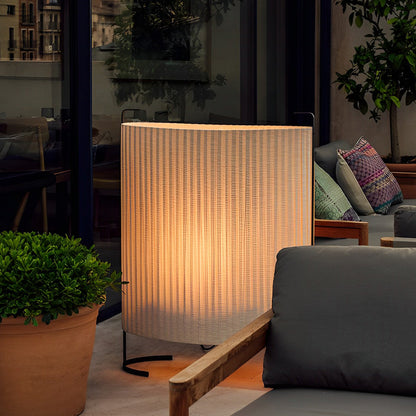 Japanese-Style Fabric Drum LED Outdoor Floor Lamp IP54 Aluminium 12W 3000K