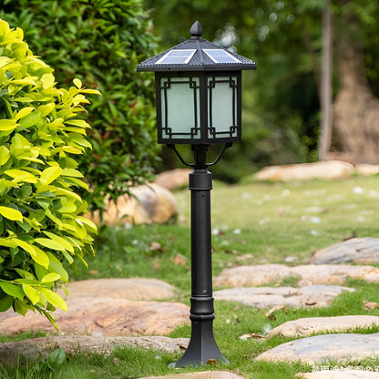 Ancient House Style Solar Outdoor Post Light Black Aluminum 3 Step Dimming Remote 3 Heights IP54