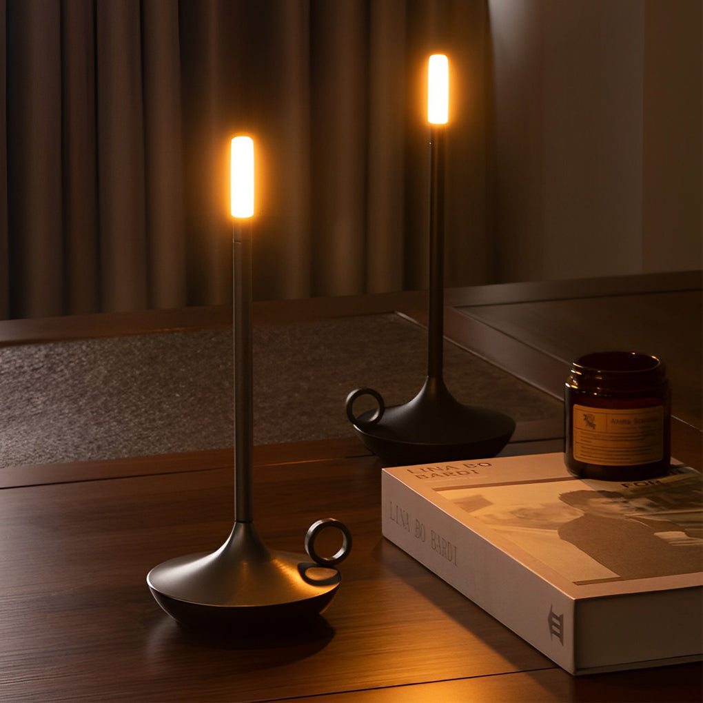 Candle Wick Aluminium LED Table Lamp Cordless Stepless Dimming Black Gold Silver White