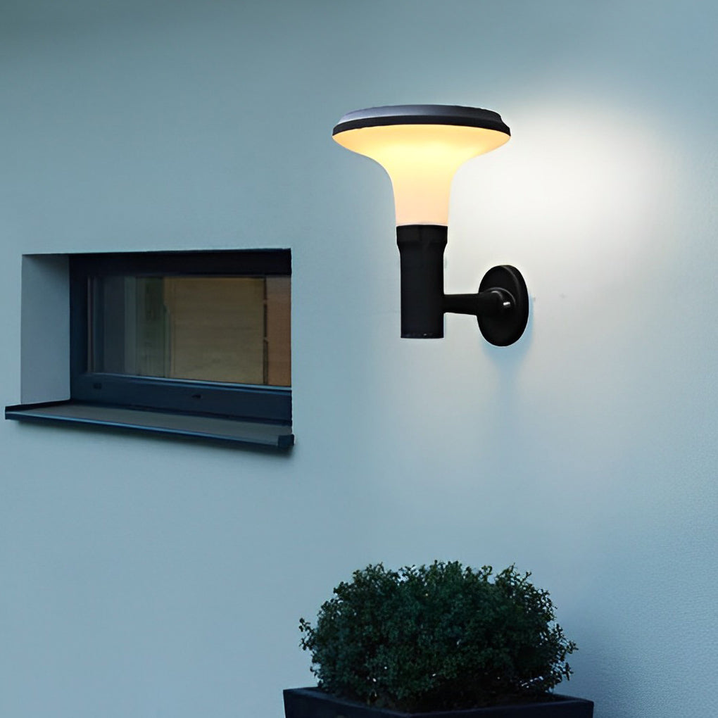 Modern Solar LED Outdoor Wall Sconce Round Flower Aluminum PC Shade IP65 2CCT Black Park Villa Garden
