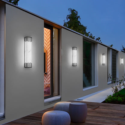 Modern LED Outdoor Wall Sconce Stainless Steel Resin Lattice Shade 20W 3CCT Black Yard Gate Garden