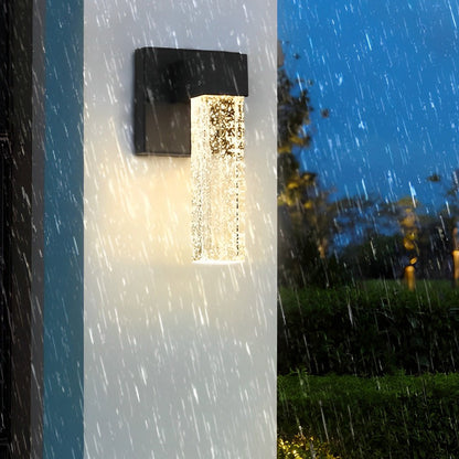 Modern LED Outdoor Wall Sconce Die-Cast Aluminum Crystal Bubble Shade 10W 3000K 90-260V Black