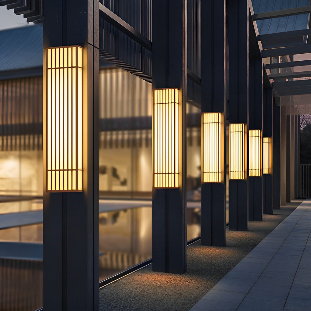 Rectangle LED Outdoor Wall Light Retro Grid Stainless Steel PC Brown IP65 CRI80 4 Heights Garden Villa
