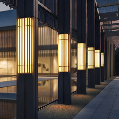 Rectangle LED Outdoor Wall Light Retro Grid Stainless Steel PC Brown IP65 CRI80 4 Heights Garden Villa
