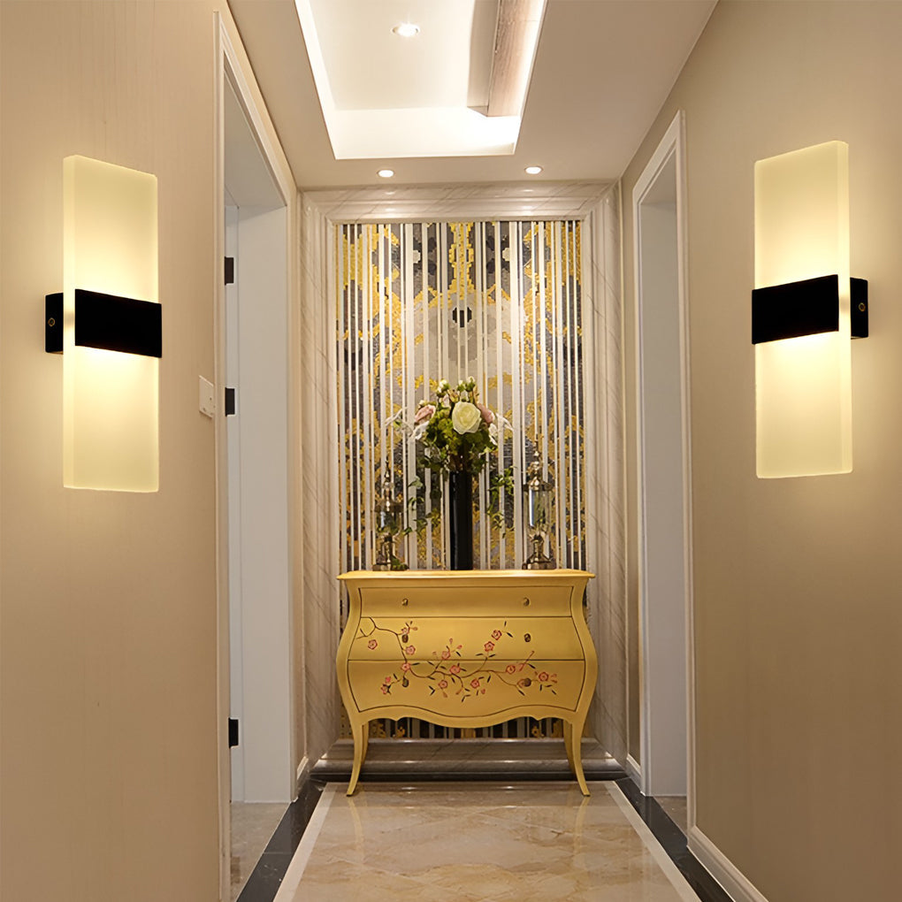 Rectangular LED Wall Sconce Acrylic Modern Minimalist Hardwired Bedroom Hallway Black Gold Silver