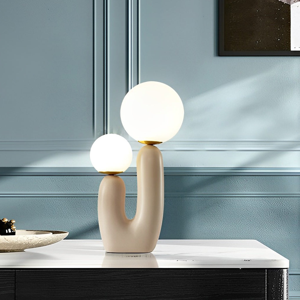 Modern Table Lamp Cactus Sculptural Resin 2 Light G9 Globe Shades Nordic Beige Warm White 3000K Bedside Accent 18 Inch