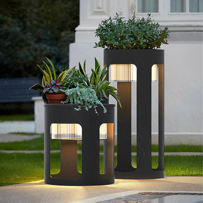 Round Outdoor Table Lamp Solar or Hardwired LED Stainless Steel Black Under-Table Lighting 3000K IP65 3 Sizes Garden Lawn