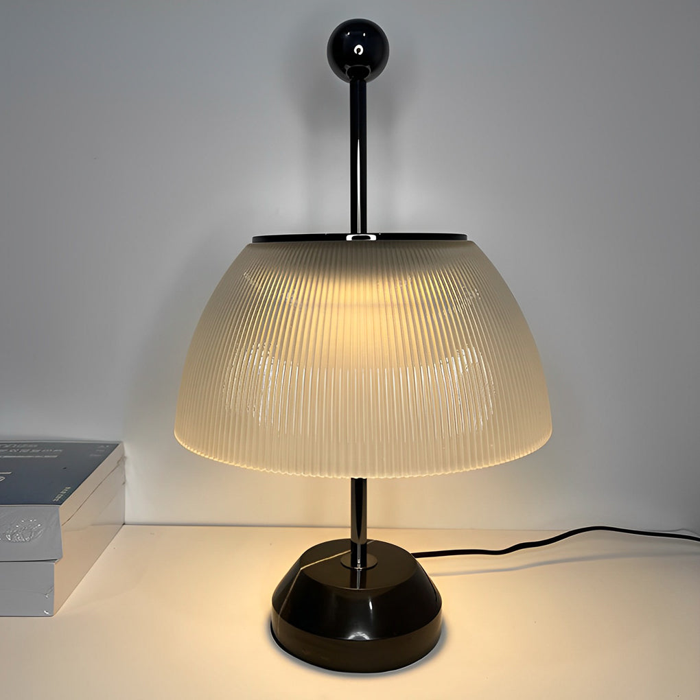 Ribbed Glass Bowl Table Lamp Modern Italian Accent Light with Metal Base Black or Silver 18.9 Inch