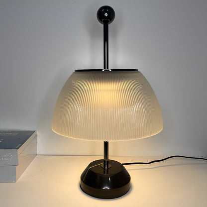 Ribbed Glass Bowl Table Lamp Modern Italian Accent Light with Metal Base Black or Silver 18.9 Inch