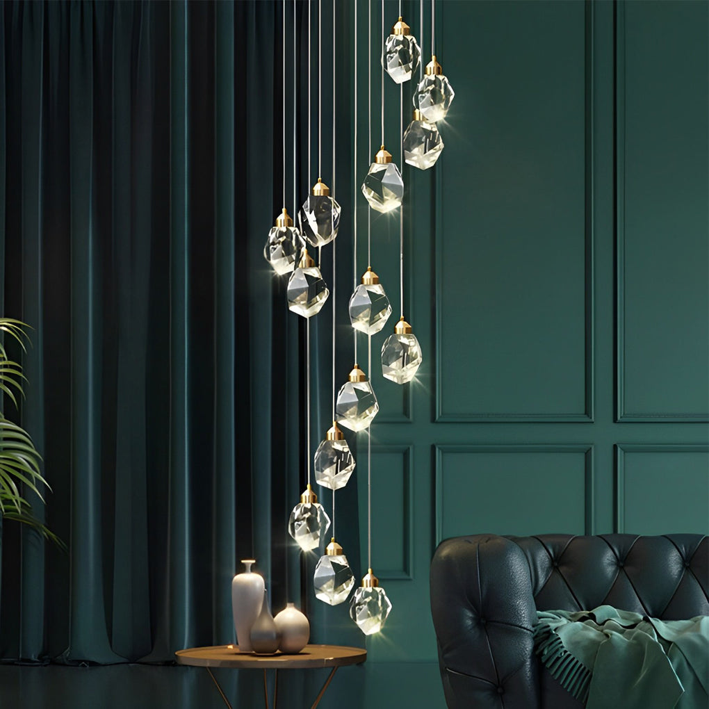 Crystal Spiral Helix Staircase Chandelier Copper Electroplated E14 3000K 9 Configurations Indoor