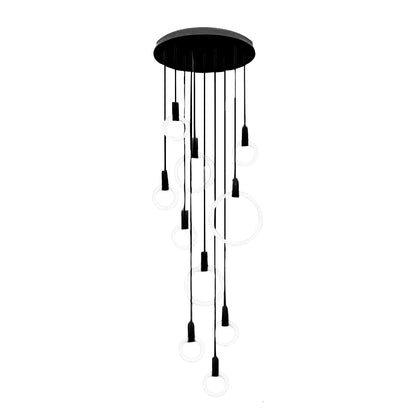 Staircase Chandelier Iron Acrylic Ring Gold Black Integrated LED Modern Nordic Retro Remote Control Stepless Dimming Twelve Configurations 1-Light to 20-Light