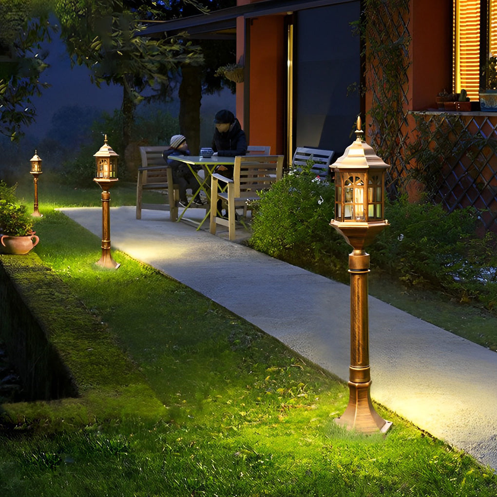 Modern Industrial Slim Post Outdoor Lamp Black or Bronze Die-Cast Aluminum Cylindrical Glass 32 Inch