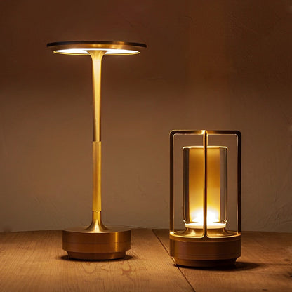Rechargeable UFO Disc Table Lamp Polished Metal 3-Step Dimming Touch Cordless Gold Silver or Black
