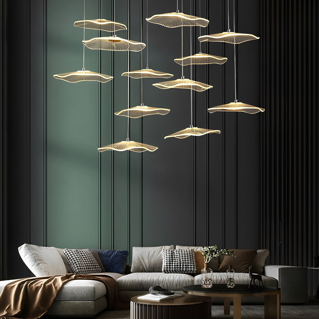Staircase Chandelier Iron Acrylic Lotus Leaf Integrated LED Modern Retro Fixed Neutral White Dual Voltage Six Configurations 9-Light to 36-Light