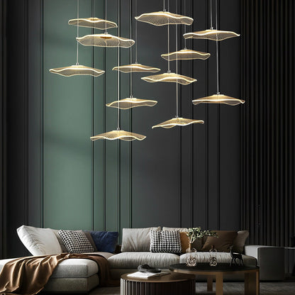 Staircase Chandelier Iron Acrylic Lotus Leaf Integrated LED Modern Retro Fixed Neutral White Dual Voltage Six Configurations 9-Light to 36-Light