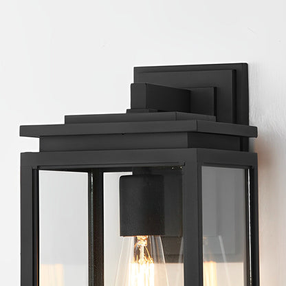Modern Black Rectangular Glass Outdoor Wall Lantern E27 3 Heights Waterproof