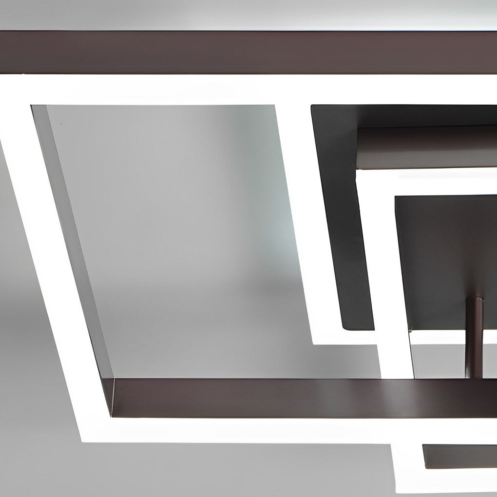 Double-Layer Overlapping Square Semi-Flush Mount Ceiling Light — Modern Nordic Brown Aluminum Acrylic LED