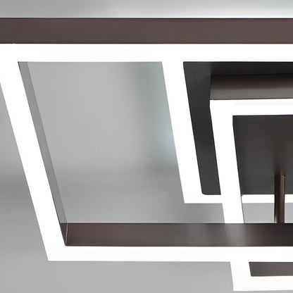 Double-Layer Overlapping Square Semi-Flush Mount Ceiling Light — Modern Nordic Brown Aluminum Acrylic LED