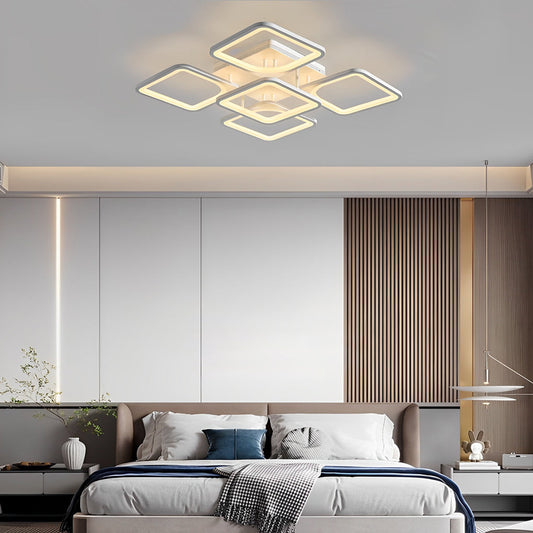 Square Internal External Semi-Flush Mount Ceiling Light — Modern White Iron Acrylic Dimmable Remote LED 5 8 Light