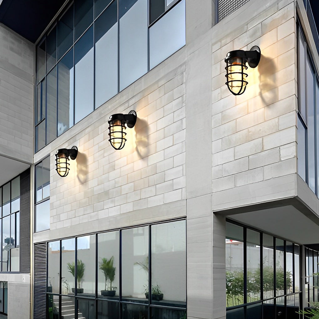 Retro Cage LED Outdoor Wall Sconce Die-Cast Aluminum Glass Black Bronze E27 3000K Indoor Outdoor