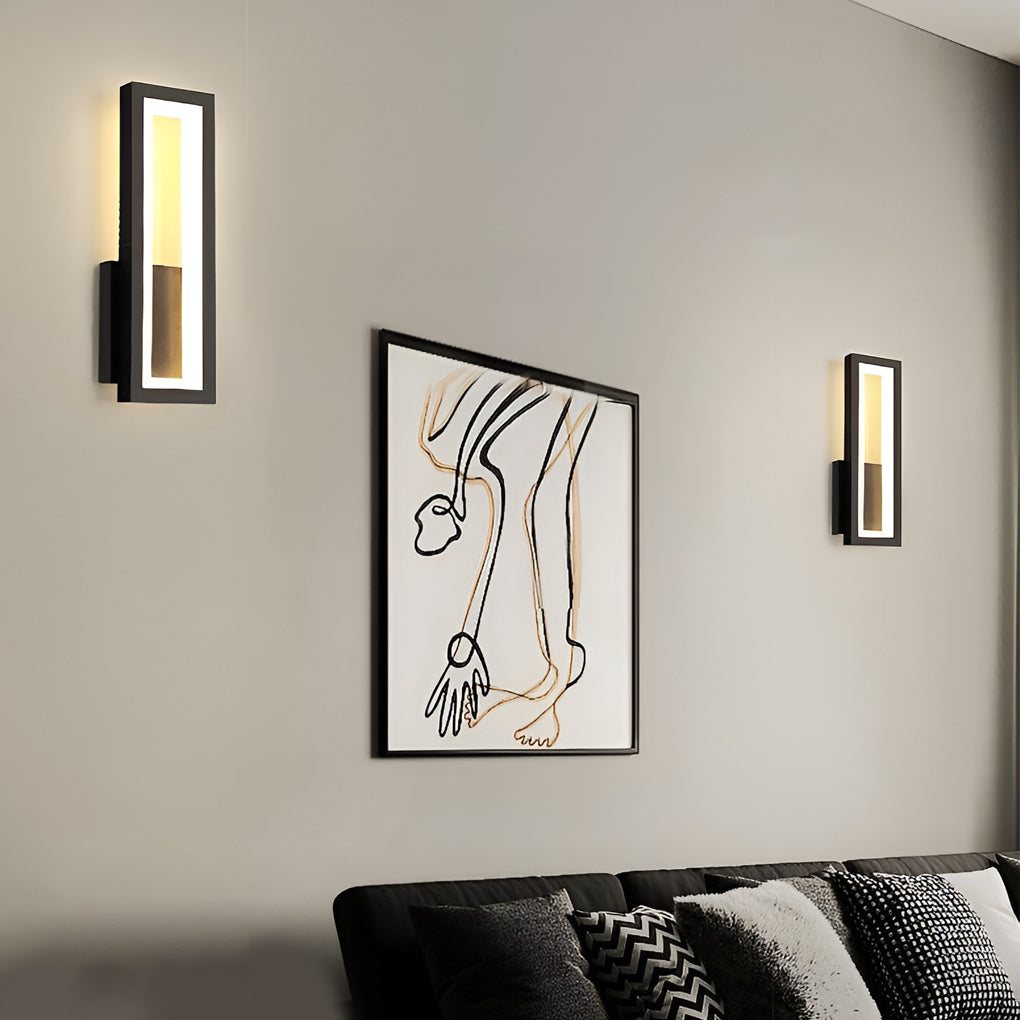 Rectangular LED Wall Sconce Minimalist Nordic Modern Bedroom Hallway Black White Gold