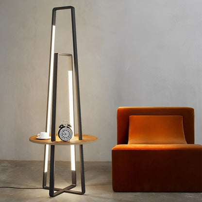 Modern Floor Lamp with Tray Dual Stand LED Remote Dimmable 3000K 6000K Black Metal Wood Tray Living Room Bedside 63 Inch