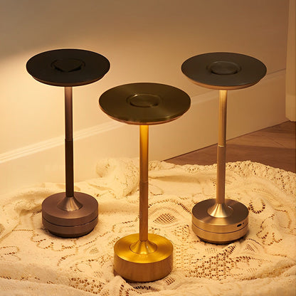 Rechargeable UFO Disc Table Lamp Polished Metal 3-Step Dimming Touch Cordless Gold Silver or Black