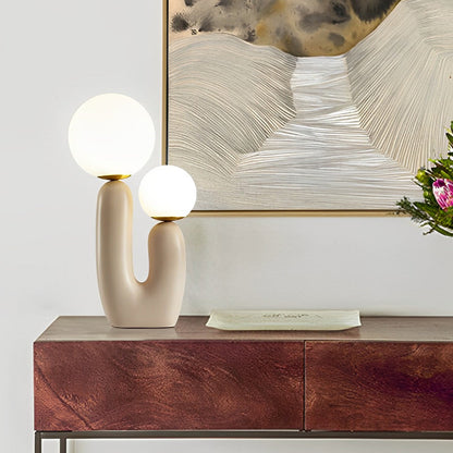 Modern Table Lamp Cactus Sculptural Resin 2 Light G9 Globe Shades Nordic Beige Warm White 3000K Bedside Accent 18 Inch
