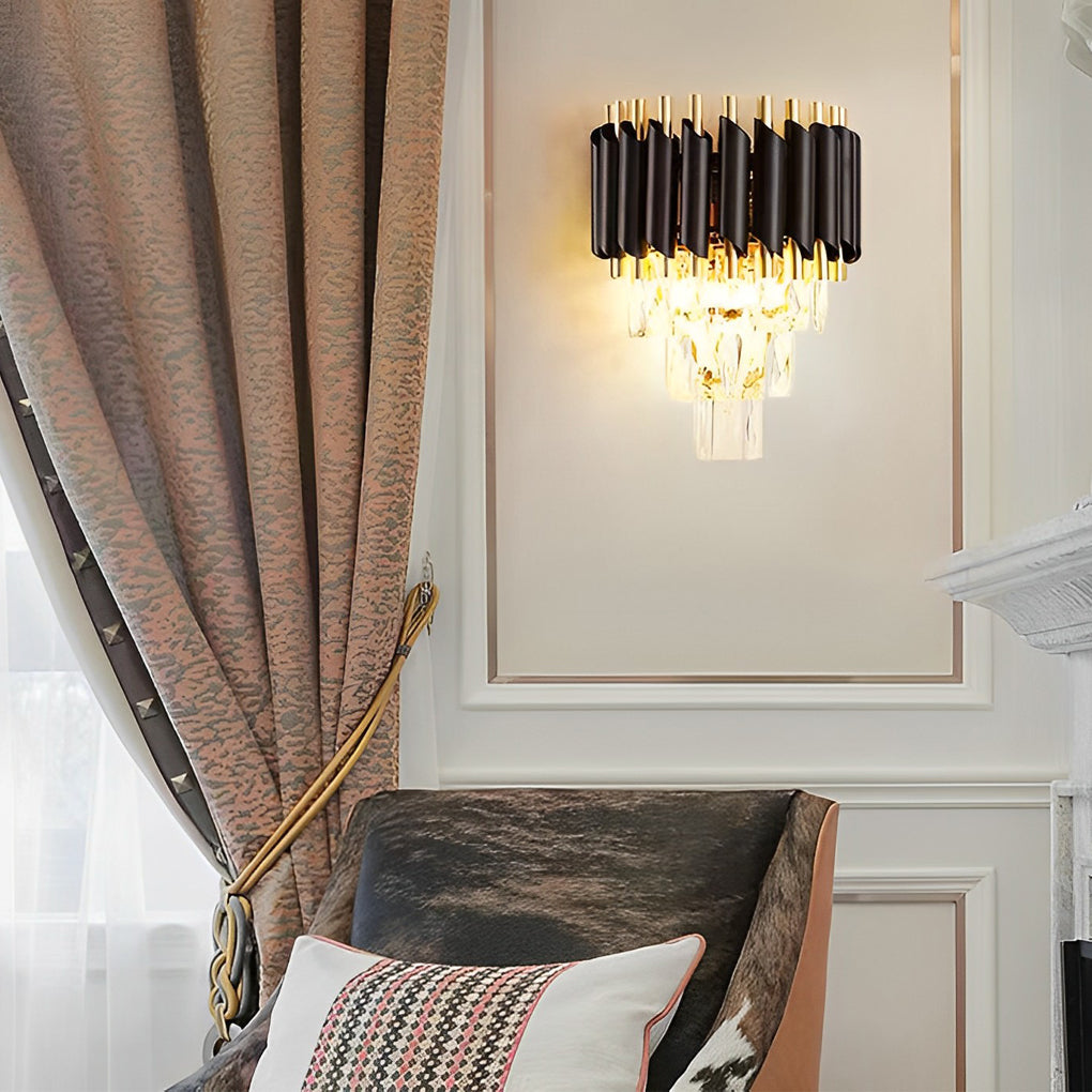 Modern Crystal Wall Sconce – Black & Gold Luxury E14 Wall Light Fixture