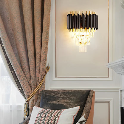 Modern Crystal Wall Sconce – Black & Gold Luxury E14 Wall Light Fixture