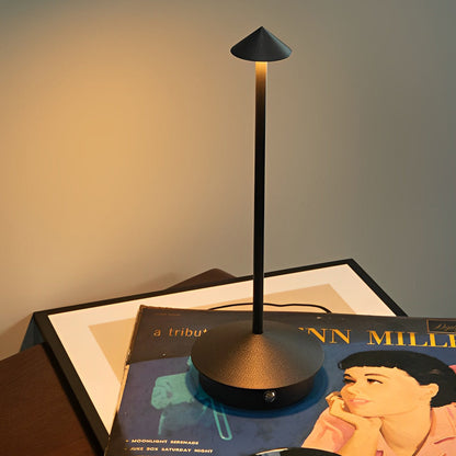 Rechargeable Mushroom Table Lamp Slim Aluminum Pina Cordless Touch Stepless Dimming 12H Black or Gold