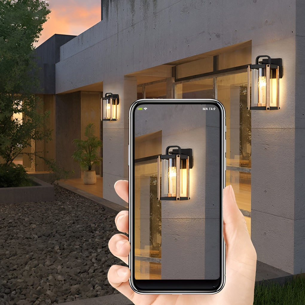 Industrial Outdoor Wall Lantern Die-Cast Aluminum Iron Wood Grain Stand Glass E27 3000K Black Courtyard Villa