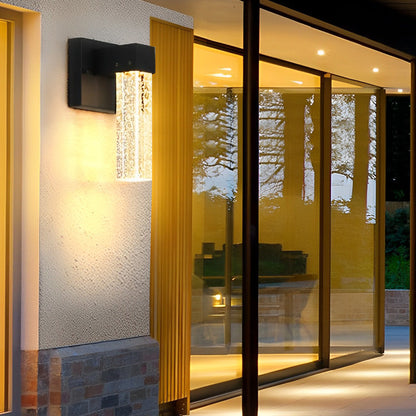Modern LED Outdoor Wall Sconce Die-Cast Aluminum Crystal Bubble Shade 10W 3000K 90-260V Black