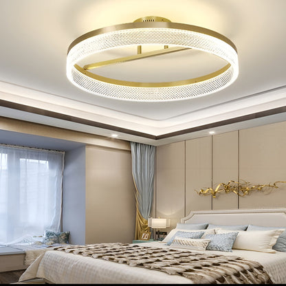 Minimalist Round LED Semi-Flush Mount Ceiling Light Modern Copper Acrylic Gold 3 Step Dimmable 20 Inch
