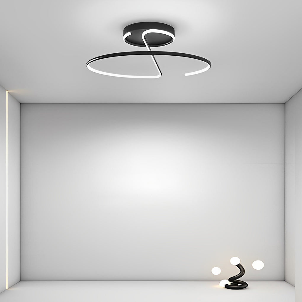 Wire-Inspired Circular LED Semi-Flush Mount Ceiling Light Modern Aluminum Acrylic White Black Dimmable 16 Inch
