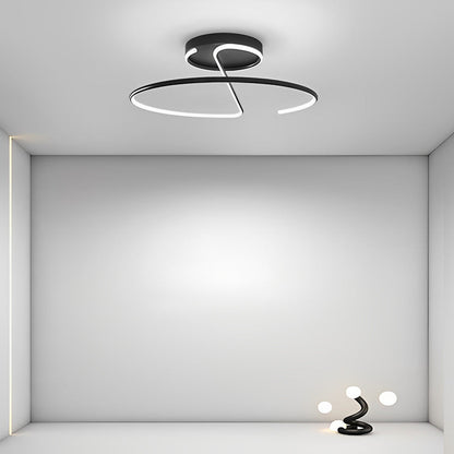 Wire-Inspired Circular LED Semi-Flush Mount Ceiling Light Modern Aluminum Acrylic White Black Dimmable 16 Inch
