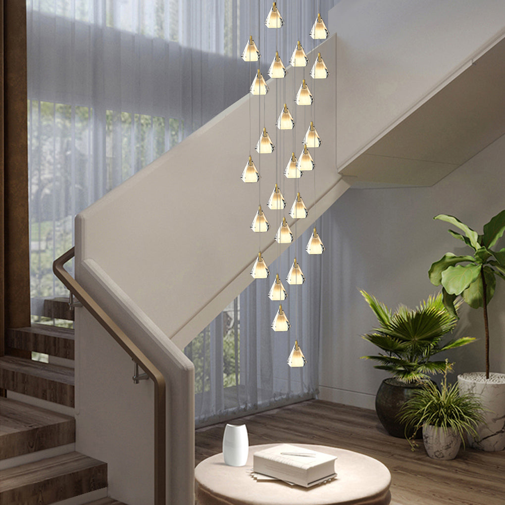 Staircase Chandelier H65 Brass Crystal Shade Brushed Copper Gold Integrated LED Modern Retro Nordic 3-Step Colour Temperature Five Configurations 9-Light to 36-Light