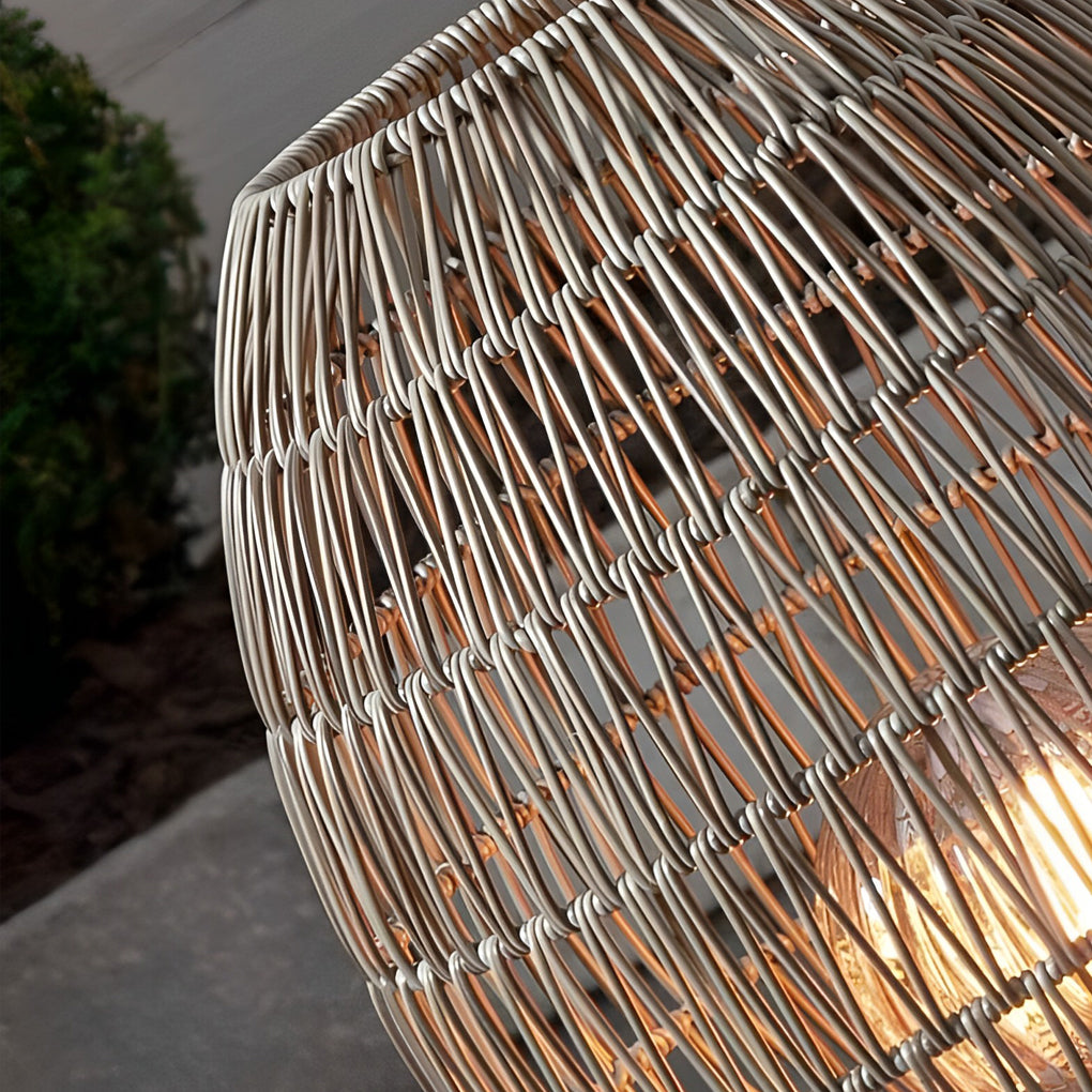 Handmade Rattan Oval Cage Outdoor Floor Lamp IP65 E27 Retro Rustic Iron