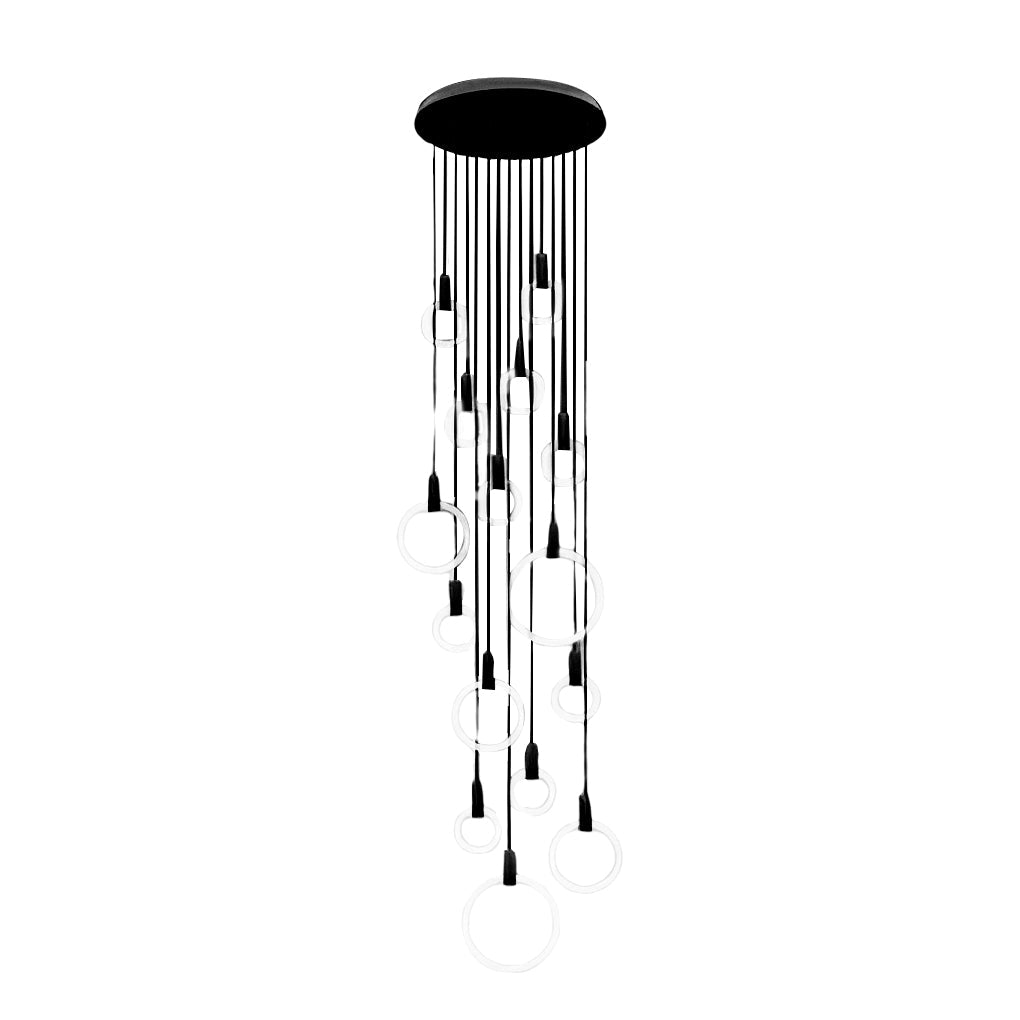 Staircase Chandelier Iron Acrylic Ring Gold Black Integrated LED Modern Nordic Retro Remote Control Stepless Dimming Twelve Configurations 1-Light to 20-Light