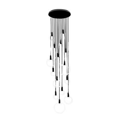 Staircase Chandelier Iron Acrylic Ring Gold Black Integrated LED Modern Nordic Retro Remote Control Stepless Dimming Twelve Configurations 1-Light to 20-Light