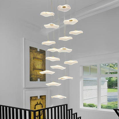 Staircase Chandelier Iron Acrylic Lotus Leaf Integrated LED Modern Retro Fixed Neutral White Dual Voltage Six Configurations 9-Light to 36-Light