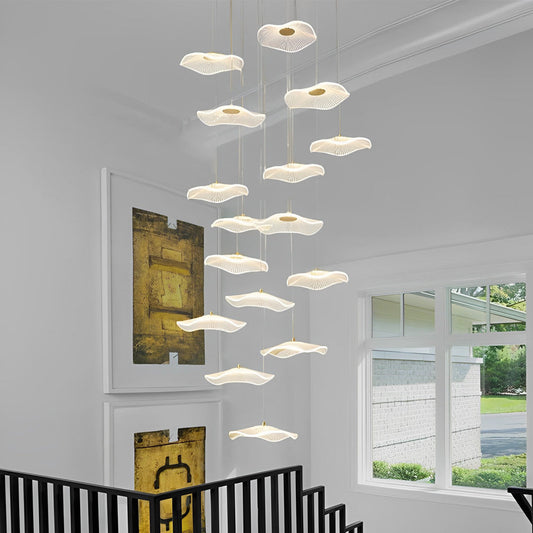 Staircase Chandelier Iron Acrylic Lotus Leaf Integrated LED Modern Retro Fixed Neutral White Dual Voltage Six Configurations 9-Light to 36-Light