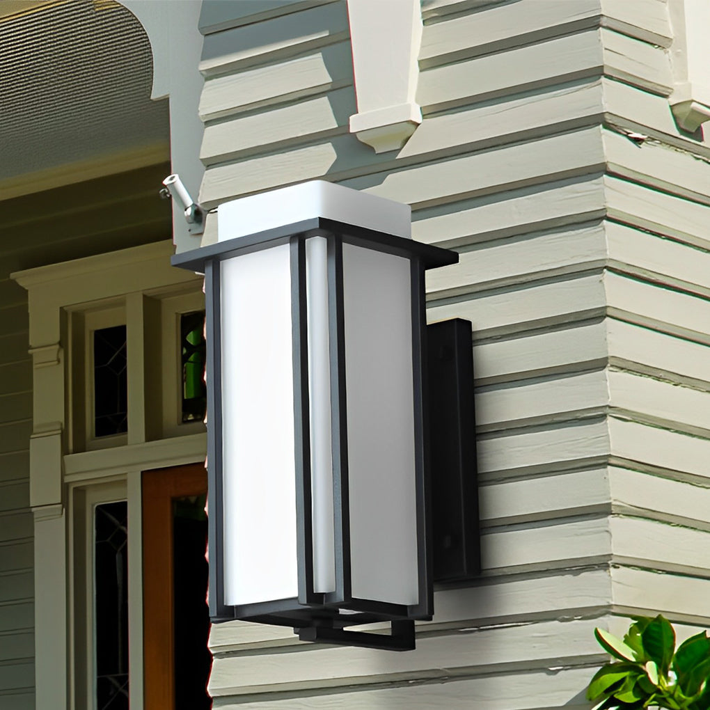 Modern Square Black Outdoor Wall Lantern Iron Milky Glass E27 2 Sizes